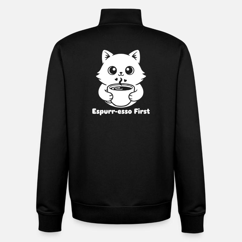 CatCoffee Kawaii Illustration - Sweat zippé unisexe en coton bio Stanley/Stella - noir