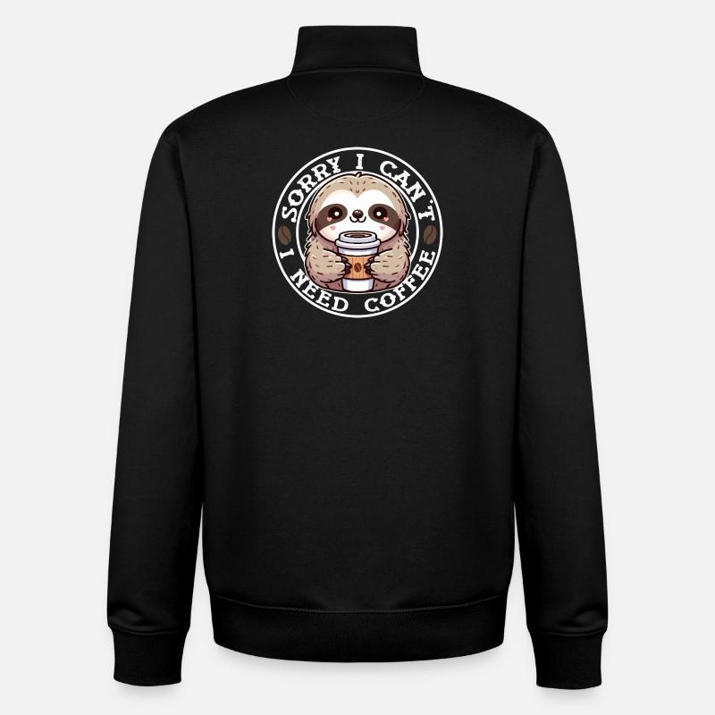 Sloth Cute Round Coffee - Unisex Organic Zip Sweatshirt by Stanley/Stella - black