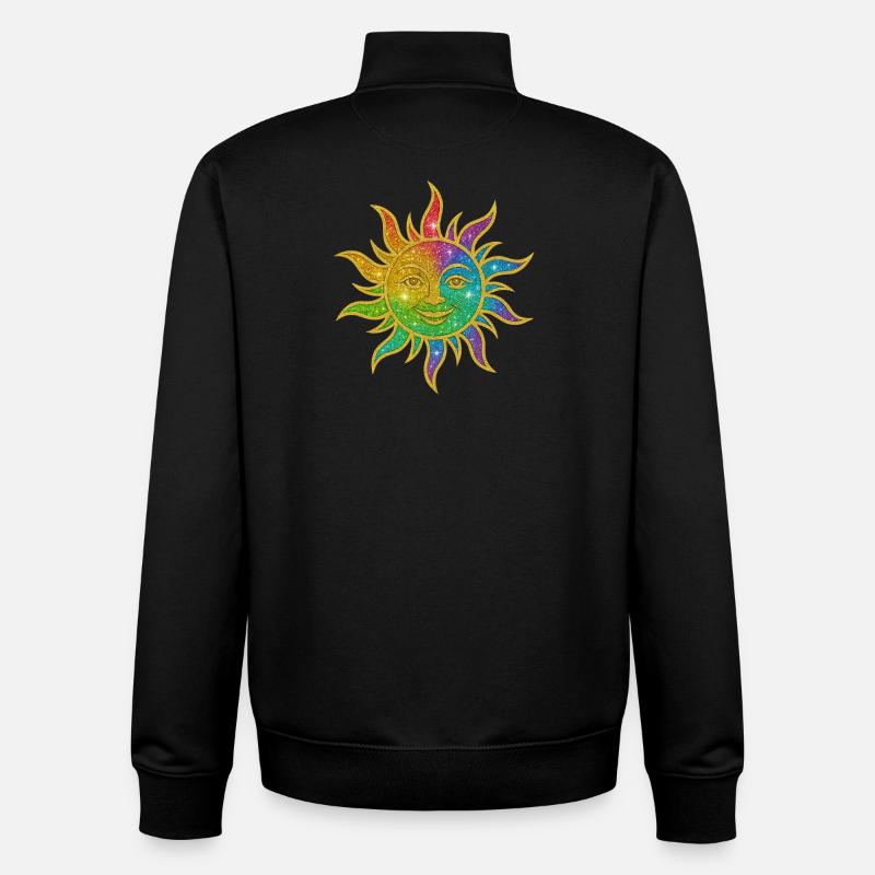 Arc-en-ciel Soleil Paillettes Étoile - Sweat zippé unisexe en coton bio Stanley/Stella - noir