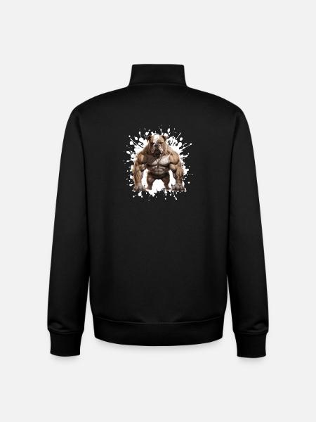 Bulldog Dog Muscles Bodybuilding - Unisex Organic Zip Sweatshirt by Stanley/Stella - black