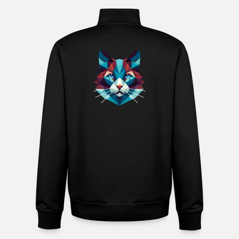Cat Lowpoly - Sweat zippé unisexe en coton bio Stanley/Stella - noir