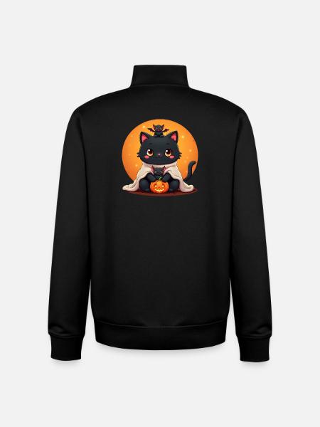 Halloween Cat with Halloween Pumpkin - Unisex Organic Zip Sweatshirt by Stanley/Stella - black