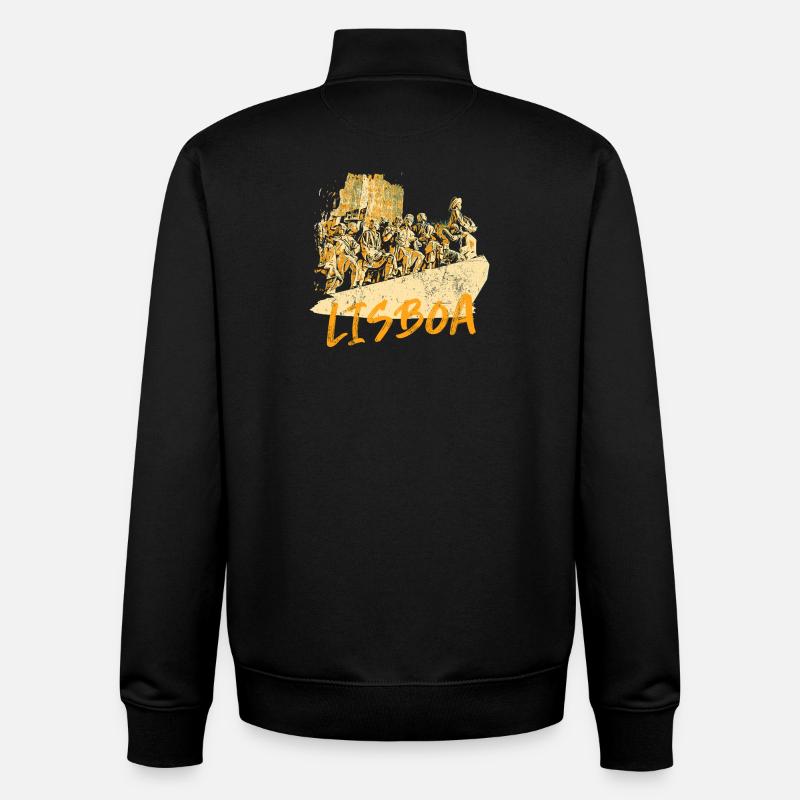 Monument Découvertes Lisbonne illustration ocre - Sweat zippé unisexe en coton bio Stanley/Stella - noir