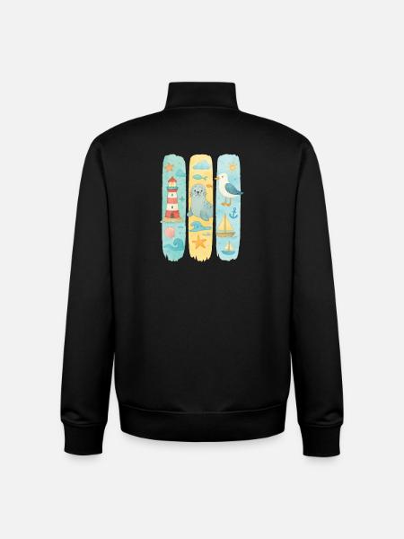 Maritime Lighthouse Seal Seagull Coast - Unisex Organic Zip Sweatshirt by Stanley/Stella - black