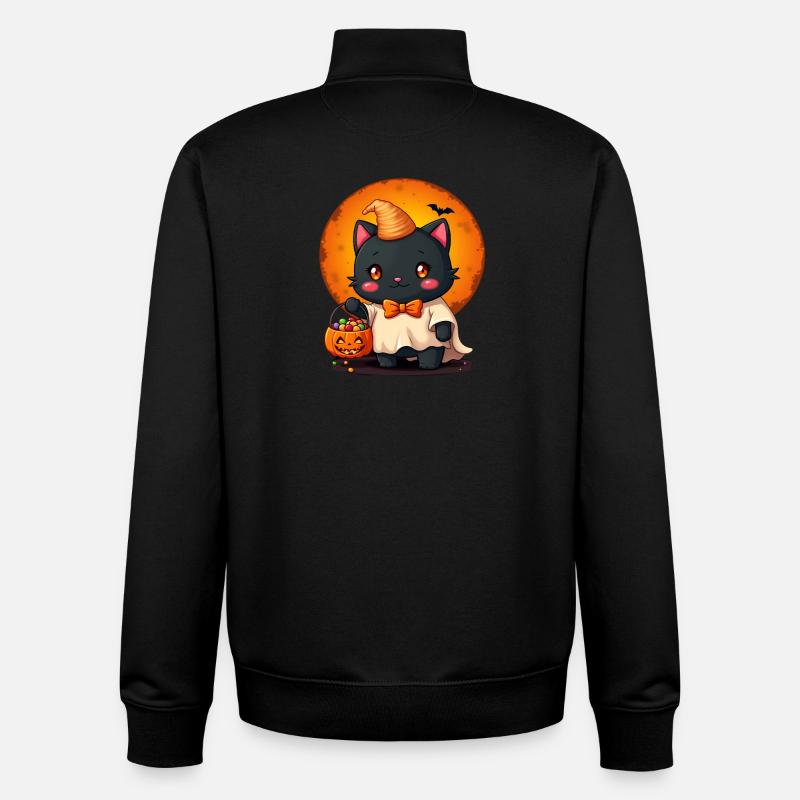 Chat d’Halloween avec citrouille d’Halloween - Sweat zippé unisexe en coton bio Stanley/Stella - noir
