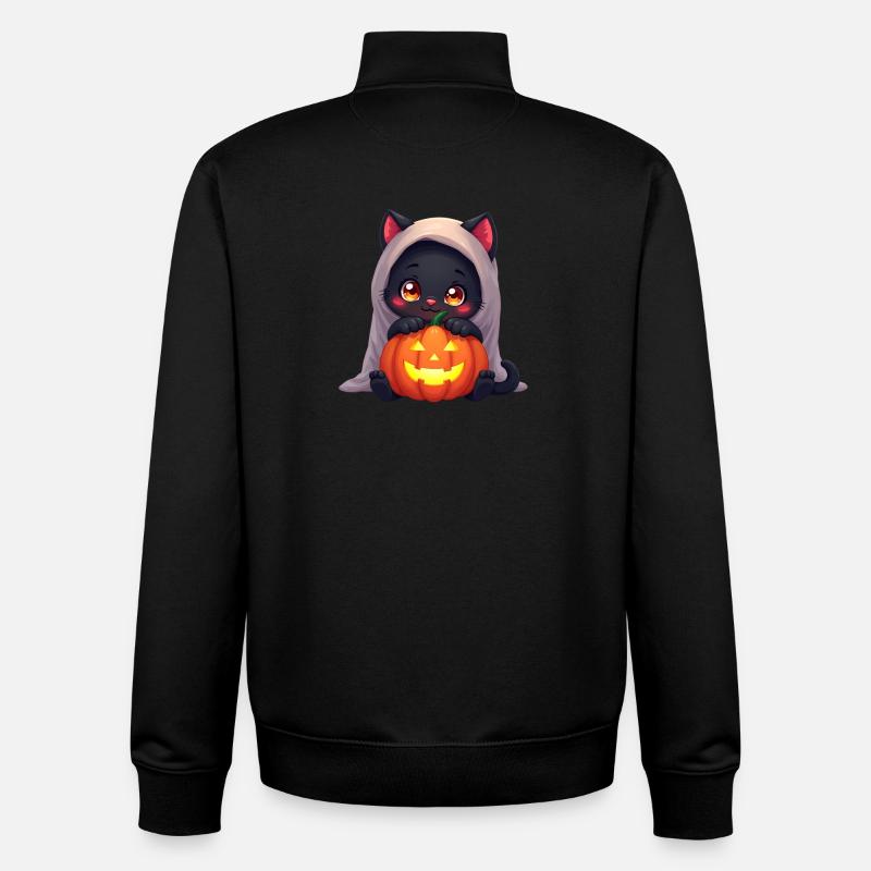 Chat d’Halloween avec citrouille d’Halloween - Sweat zippé unisexe en coton bio Stanley/Stella - noir