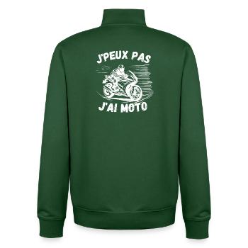 Motard, J’peux Pas J’ai Moto - Sweat zippé unisexe en coton bio Stanley/Stella - vert bouteille - Dos - AI Model Male 185 dark (185cm)