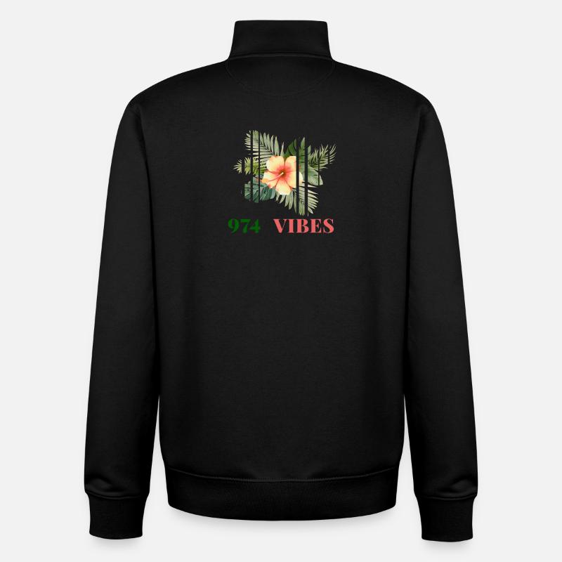 Hibiscus Tropical 974 Vibes - Sweat zippé unisexe en coton bio Stanley/Stella - noir