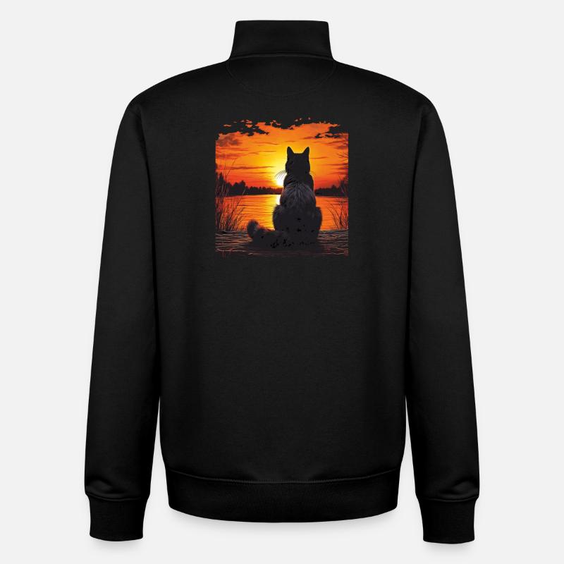 COUCHER DE SOLEIL CHAT - Sweat zippé unisexe en coton bio Stanley/Stella - noir