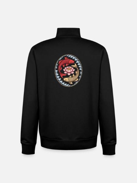Koi Fish Lotus Flower Wave Art - Unisex Organic Zip Sweatshirt by Stanley/Stella - black