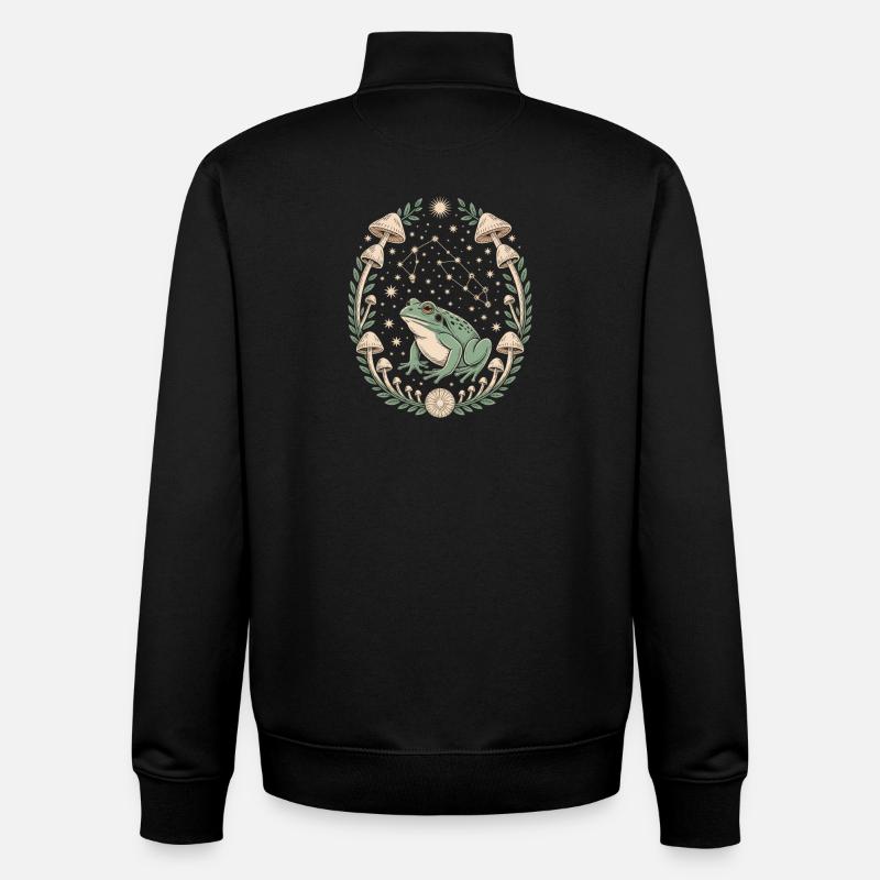 Frog Astrology and Mushroom Pattern Magic - Unisex Organic Zip Sweatshirt by Stanley/Stella - black