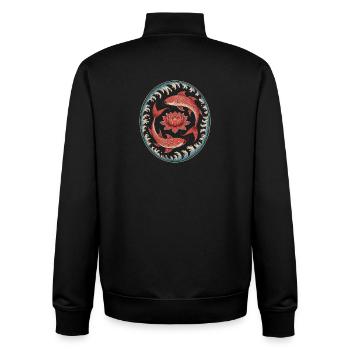 Les carpes koï et la fleur de lotus dans l’eau - Sweat zippé unisexe en coton bio Stanley/Stella - noir - Dos - AI Model Male 185 light (185cm)