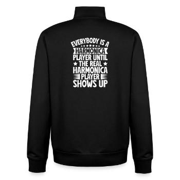 Musicien d’harmonica : le vrai joueur se présente - Sweat zippé unisexe en coton bio Stanley/Stella - noir - Dos - AI Model Male 185 light (185cm)