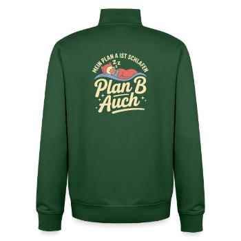 My plan A is sleep plan B too - Unisex Organic Zip Sweatshirt by Stanley/Stella - bottle green - Back - AI Model Male 185 dark (185cm)
