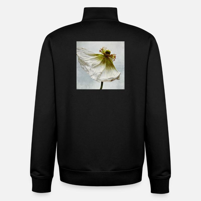 Coquelicot blanc - Sweat zippé unisexe en coton bio Stanley/Stella - noir