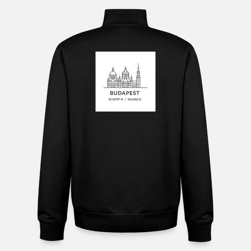 Budapest Line Art Silhouette Landmark - Unisex Organic Zip Sweatshirt by Stanley/Stella - black