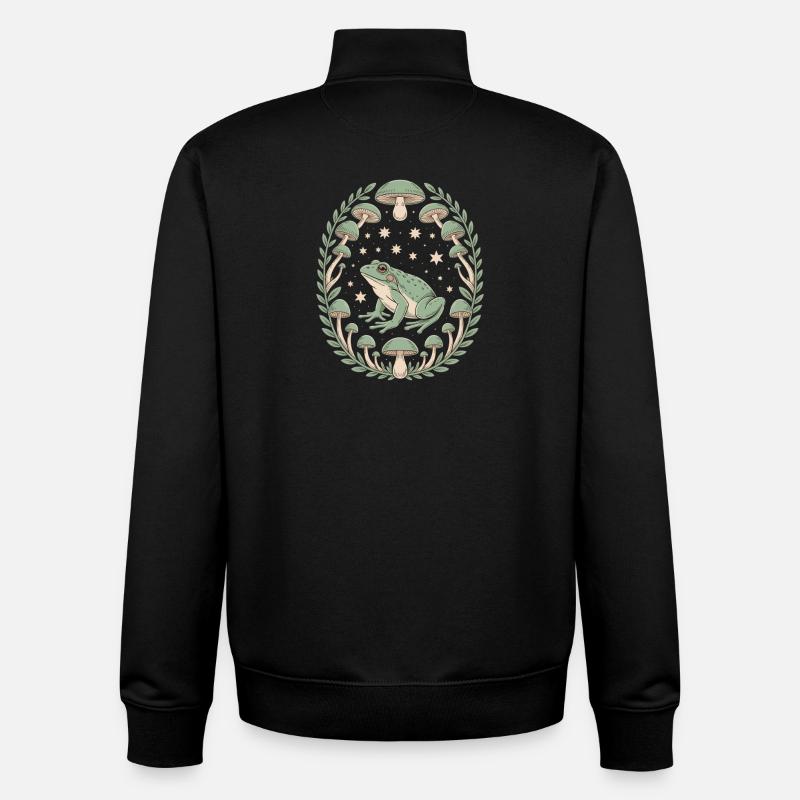 Grenouille et champignons avec ciel étoilé - Sweat zippé unisexe en coton bio Stanley/Stella - noir