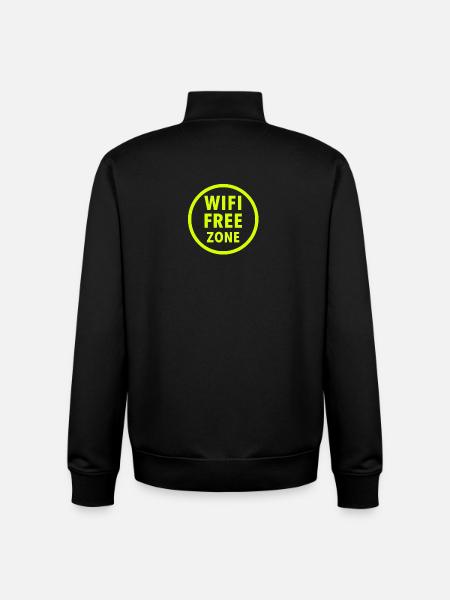WiFi Free Zone Neon Circle - Unisex Organic Zip Sweatshirt by Stanley/Stella - black