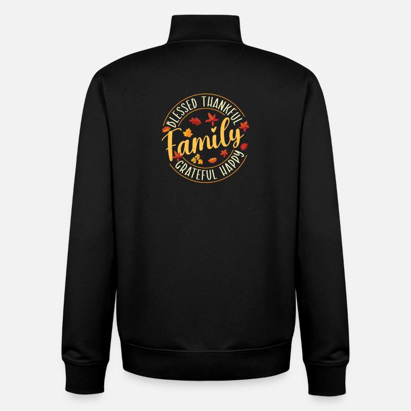 Thankful Grateful Fall Family Vibes - Unisex Organic Zip Sweatshirt by Stanley/Stella - black