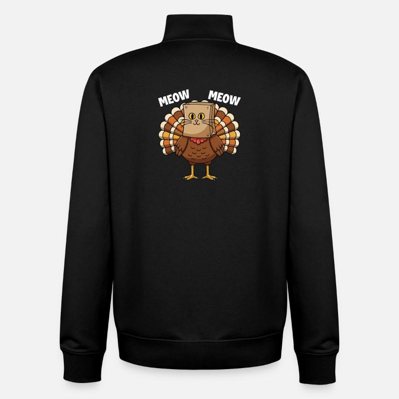 Turkey Cat Thanksgiving Fall Harvest - Unisex Organic Zip Sweatshirt by Stanley/Stella - black