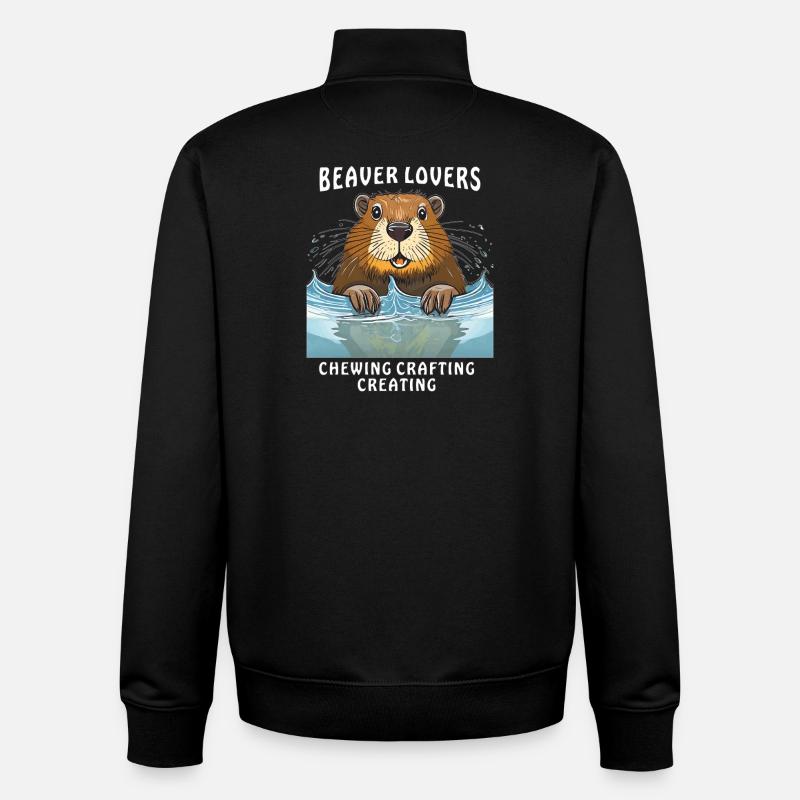 BEAVER LOVERS CHEWING CRAFTING CREATING - Unisex Organic Zip Sweatshirt by Stanley/Stella - black