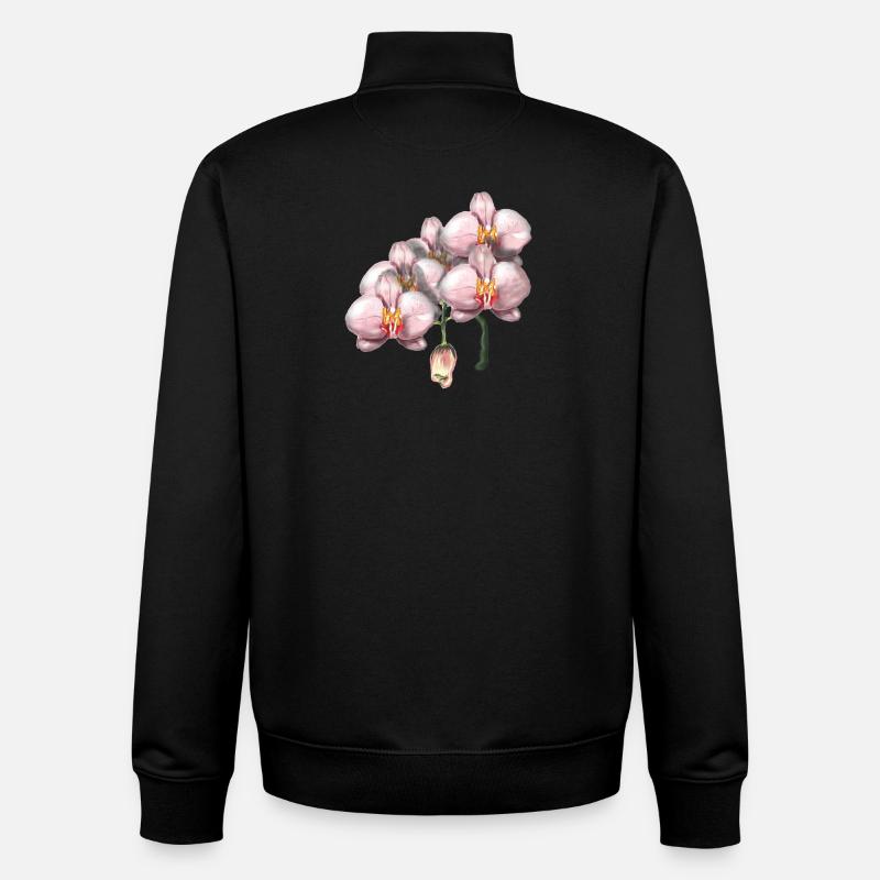 Illustration de fleurs d’orchidée rose - Sweat zippé unisexe en coton bio Stanley/Stella - noir