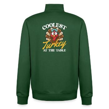 Coolest Turkey At The Table Funny Fall - Unisex Organic Zip Sweatshirt by Stanley/Stella - bottle green - Back - AI Model Male 185 dark (185cm)