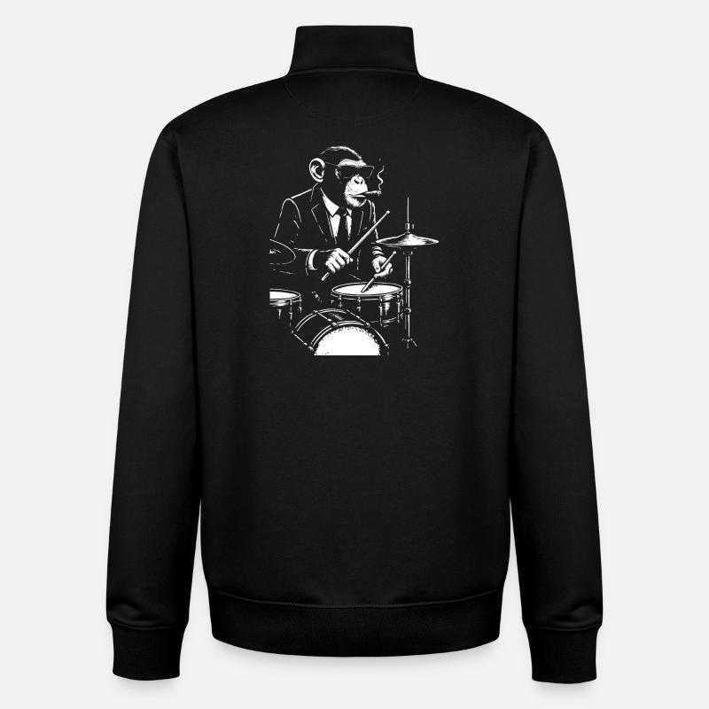 Jazz Monkey jouant de la batterie - Sweat zippé unisexe en coton bio Stanley/Stella - noir