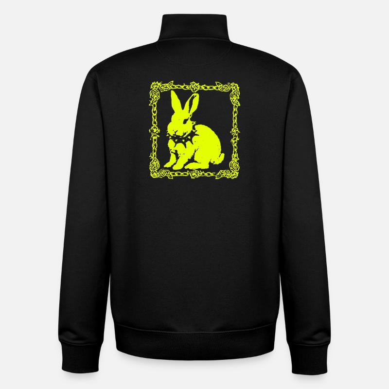 Neon yellow bunny in baroque frame - Unisex Organic Zip Sweatshirt by Stanley/Stella - black