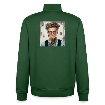 Vintage nerd portrait glasses tangled hair animal - Unisex Organic Zip Sweatshirt by Stanley/Stella - bottle green - Back - AI Model Male 185 dark (185cm)