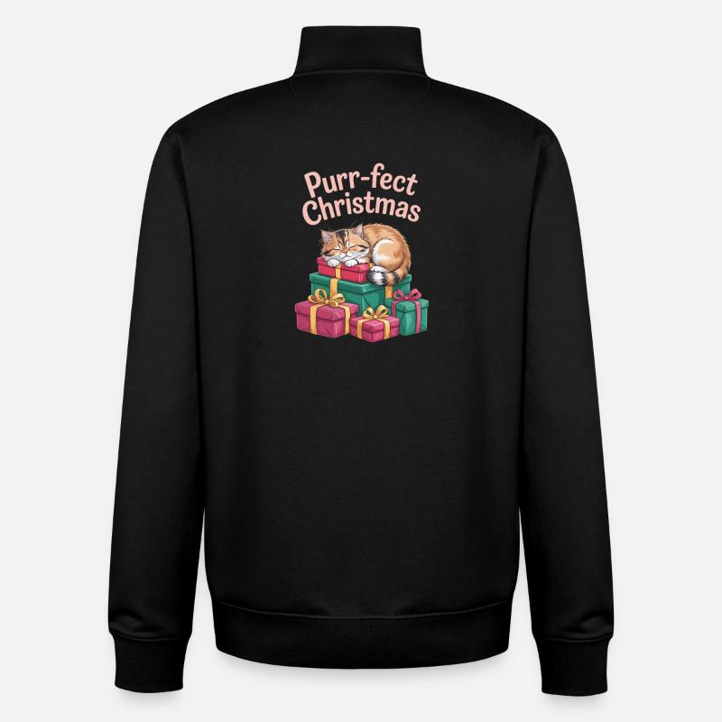 Doux dormeur de Noël ronronnant - Sweat zippé unisexe en coton bio Stanley/Stella - noir
