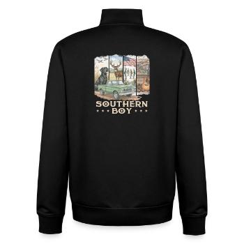 Southern Boy Labrador Duck Hunting Scene - Unisex Organic Zip Sweatshirt by Stanley/Stella - black - Back - AI Model Male 185 light (185cm)
