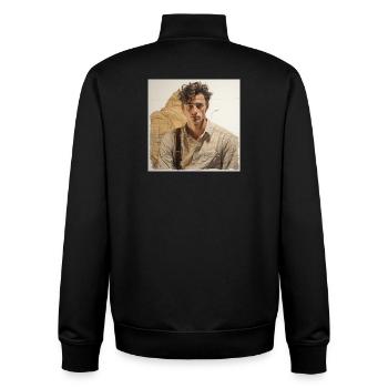 Beige portrait with leather straps - Unisex Organic Zip Sweatshirt by Stanley/Stella - black - Back - AI Model Male 185 light (185cm)
