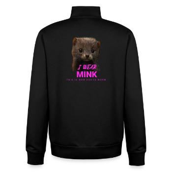 I Wear Mink – Déclaration anti-fourrure - Sweat zippé unisexe en coton bio Stanley/Stella - noir - Dos - AI Model Male 185 light (185cm)