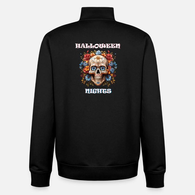 Crâne d’Halloween en sucre Design - Sweat zippé unisexe en coton bio Stanley/Stella - noir