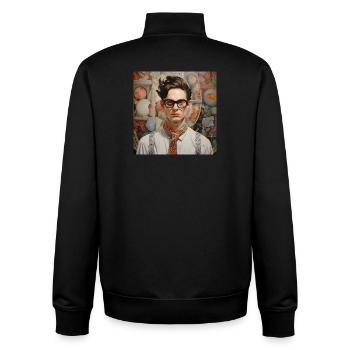 Portrait Nerd Chic avec une touche rétro - Sweat zippé unisexe en coton bio Stanley/Stella - noir - Dos - AI Model Male 185 light (185cm)