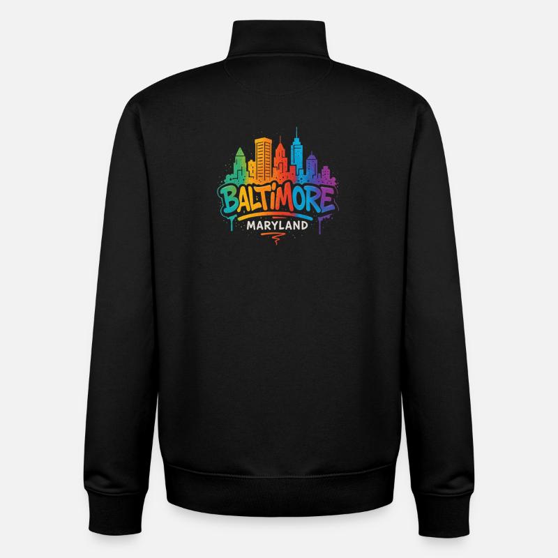 Baltimore Skyline Graffiti - Sweat zippé unisexe en coton bio Stanley/Stella - noir