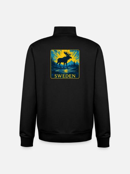 Sweden Moose Silhouette Design - Unisex Organic Zip Sweatshirt by Stanley/Stella - black