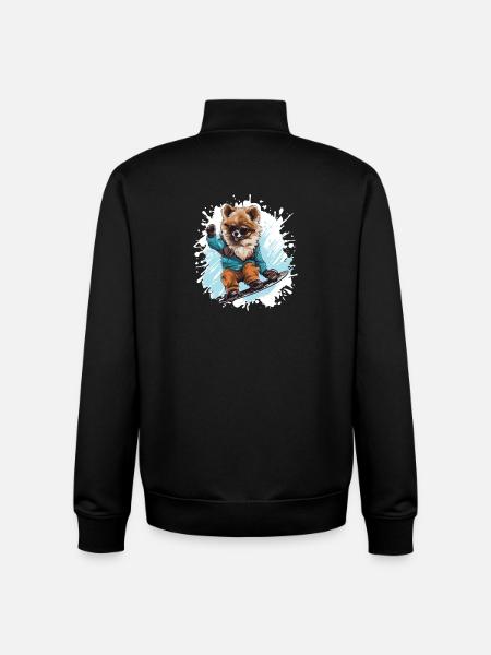 Pomeranian Dog Snowboard - Unisex Organic Zip Sweatshirt by Stanley/Stella - black