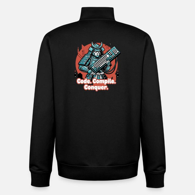 Code Battle Samurai with Keyboard - Unisex Organic Zip Sweatshirt by Stanley/Stella - black