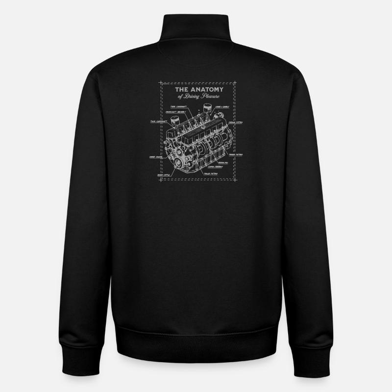 Anatomie d’un plan de moteur de voiture - Sweat zippé unisexe en coton bio Stanley/Stella - noir