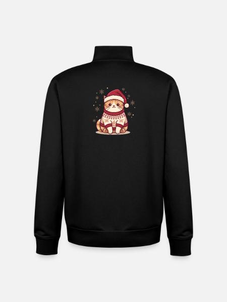 Cat Cozy Christmas Sweater Design - Unisex Organic Zip Sweatshirt by Stanley/Stella - black