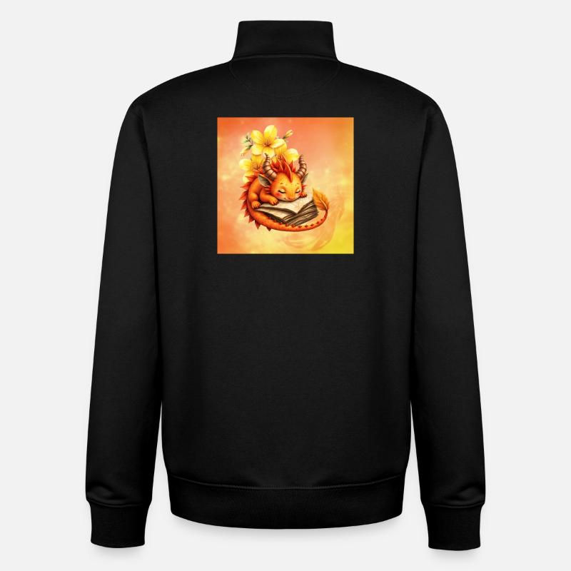 Verschlafener Drache auf geblümtem Buch - Unisex Organic Zip Sweatshirt von Stanley/Stella - Schwarz
