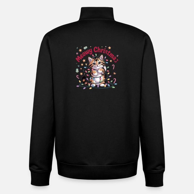 Motif chat de Noël miaou - Sweat zippé unisexe en coton bio Stanley/Stella - noir