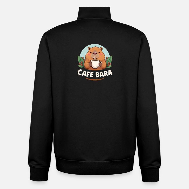 Café Bara - Funny Capybara T-Shirt - Unisex Organic Zip Sweatshirt by Stanley/Stella - black
