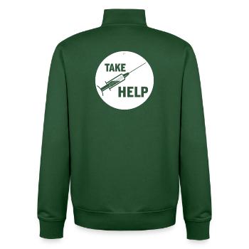 TAKE HELP - Unisex Organic Zip Sweatshirt by Stanley/Stella - bottle green - Back - AI Model Male 185 dark (185cm)