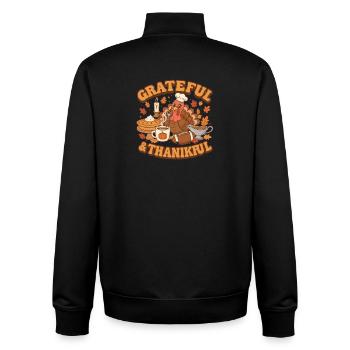 Dankbare und dankbare Türkei - Unisex Organic Zip Sweatshirt von Stanley/Stella - Schwarz - Hinten - AI Model Male 185 light (185cm)