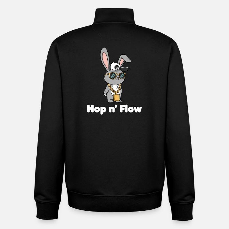 Lapin Hop n’Flow avec chaîne - Sweat zippé unisexe en coton bio Stanley/Stella - noir