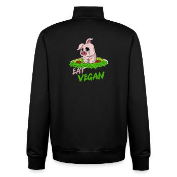 EAT VEGAN Sad pig on the plate - Unisex Organic Zip Sweatshirt by Stanley/Stella - black - Back - AI Model Male 185 light (185cm)