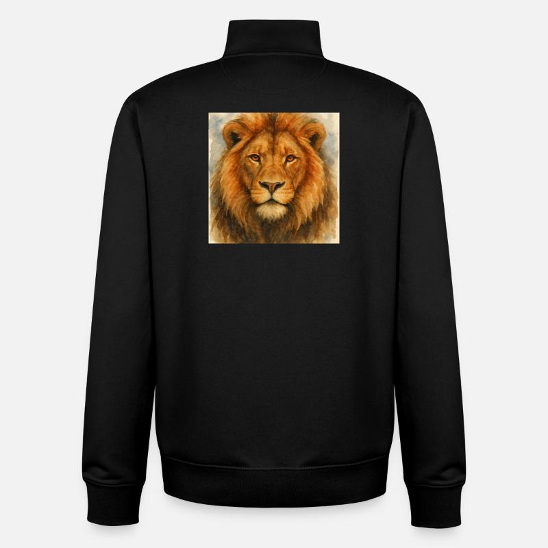 Portrait de lion à l’aquarelle - Sweat zippé unisexe en coton bio Stanley/Stella - noir